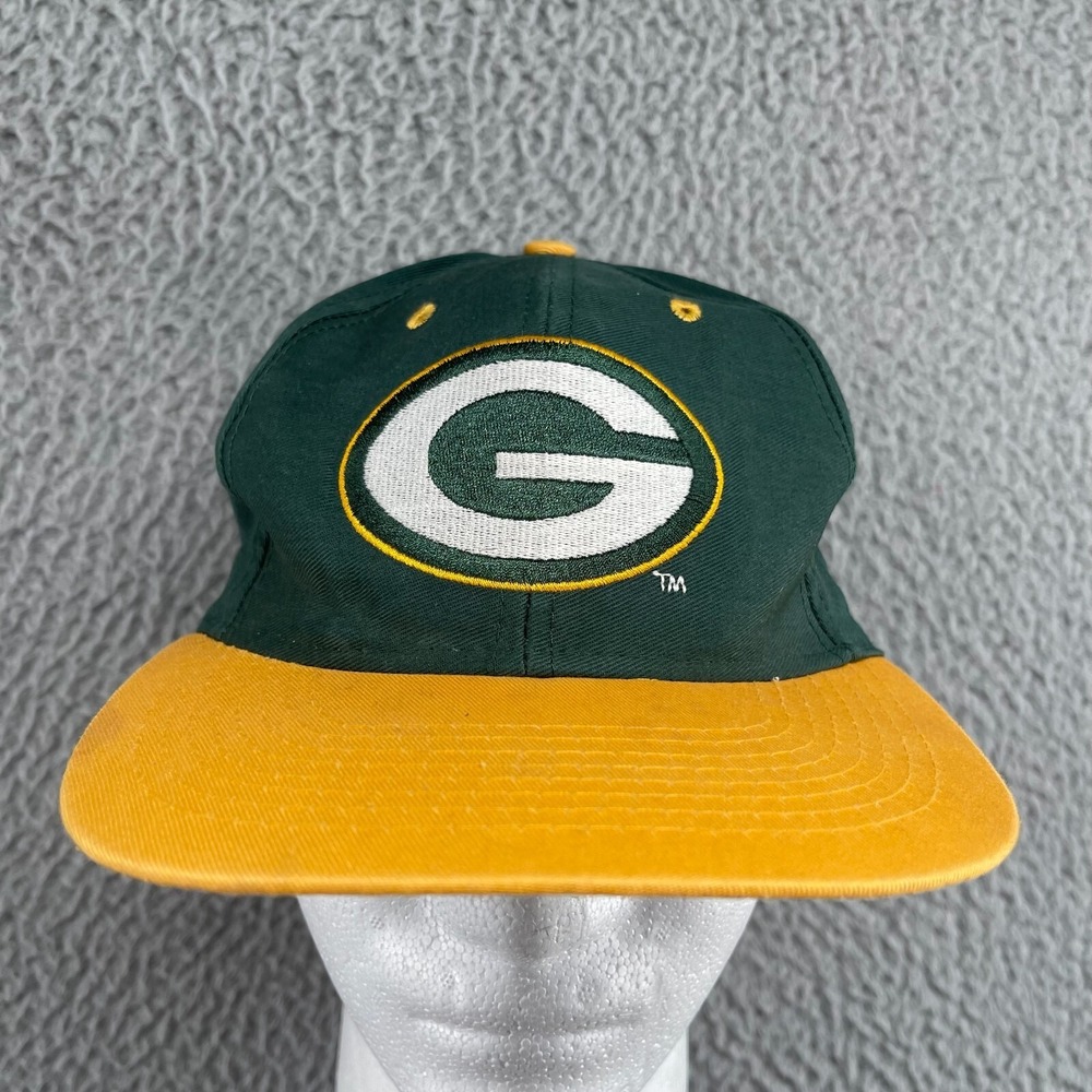 Vintage Green Bay Packers NFL Logo 7 Big Logo Snapback Hat Cap Green‎ Gold